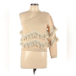 Pink lily fringed one shoulder sweater